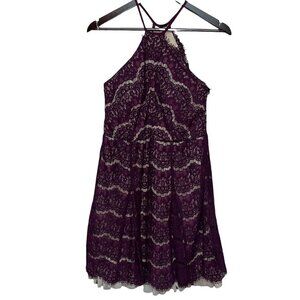 Francescas Burgundy Lace Overlay Mini Dress Women's Size Large